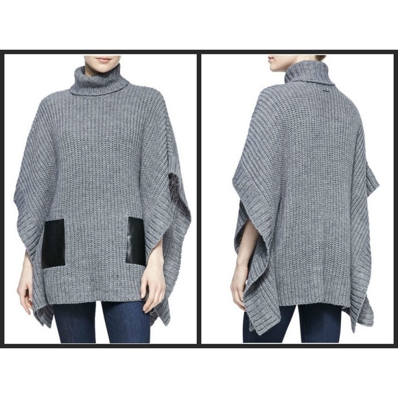 💕MICHAEL KORS💕 Knit Soft Cozy Turtleneck Poncho ~ Derby Gray Small NWT - Picture 3 of 4